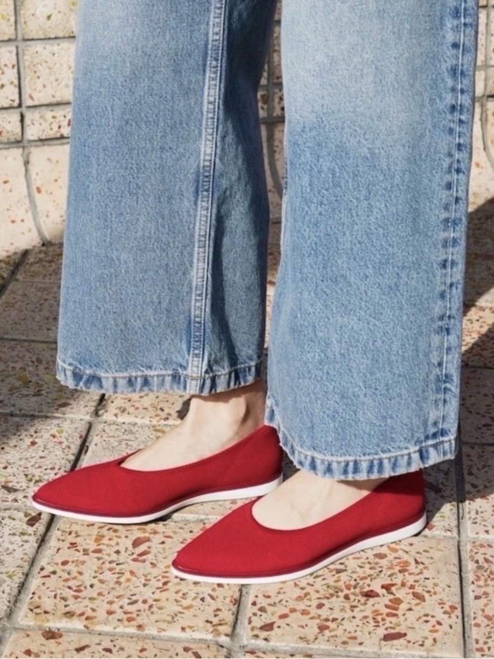 VIVAIA Pointed Toe Knit Flats Red Size 40 Sustainable Breathable Washable Shoes